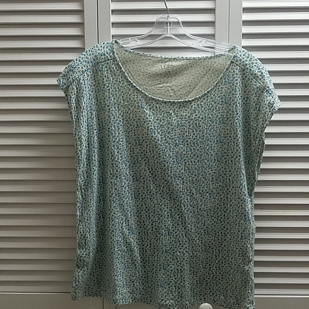 LOFT Cream & Blue Patterned Sequined Blouse